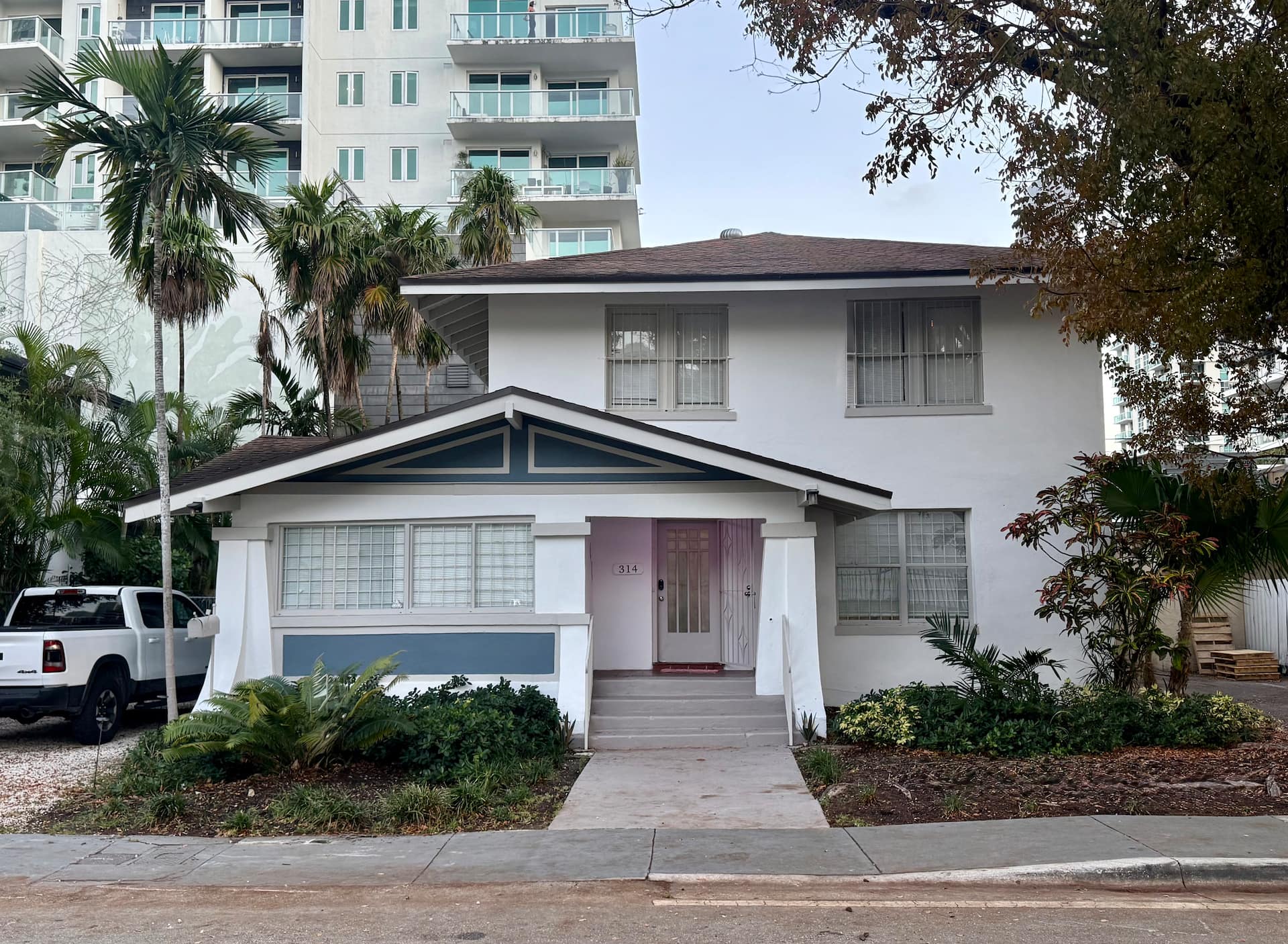 The house exterior, surrounded by the Edgewater neighborhood